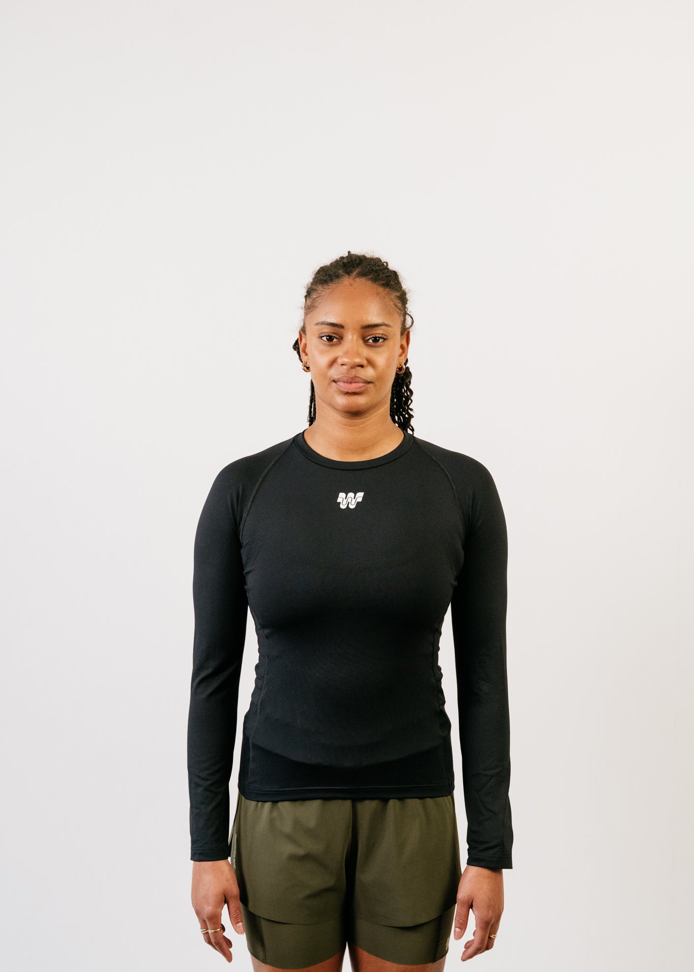 T-shirt de running femme manches longues - Marlow Noir - vue face 