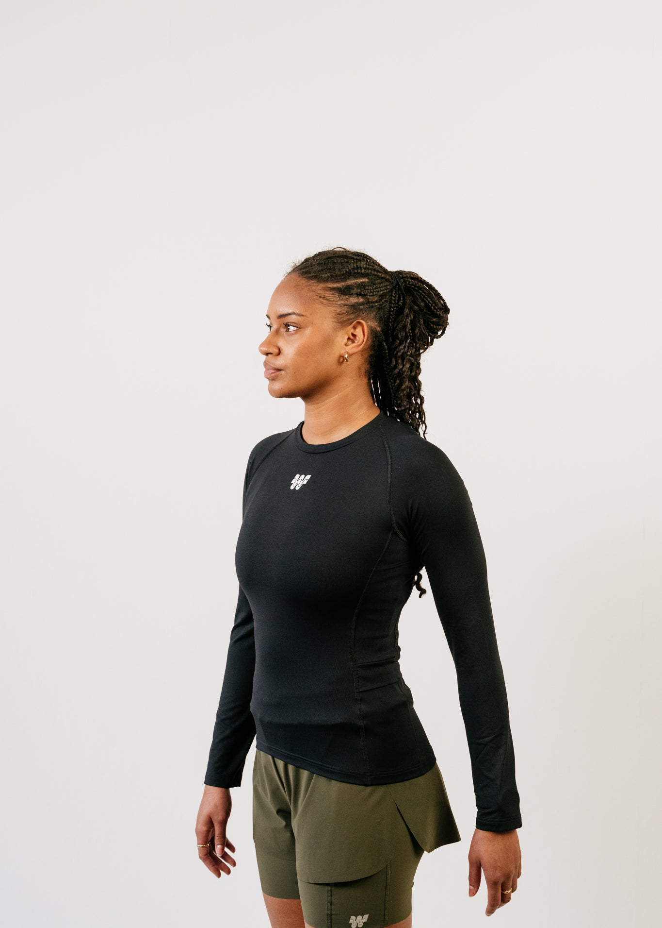 T-shirt de running femme manches longues - Marlow Noir - vue coté 