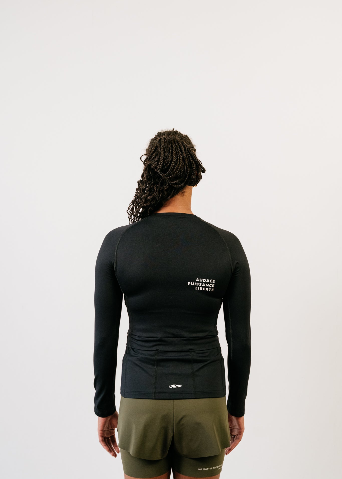 T-shirt de running femme manches longues - Marlow Noir - vue face arrière poches