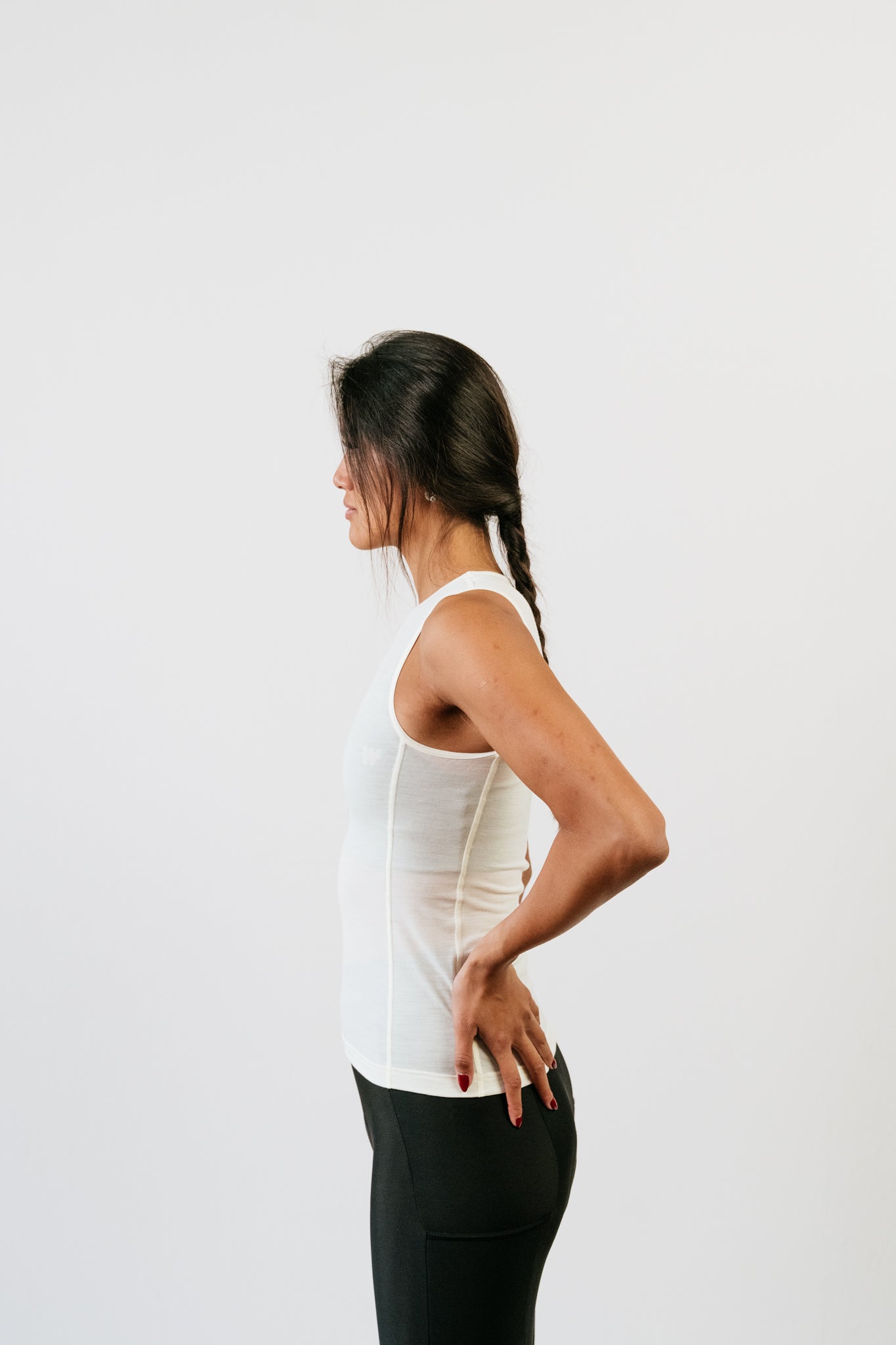 Baselayer sans manches en laine mérinos écru - Gaia - coté