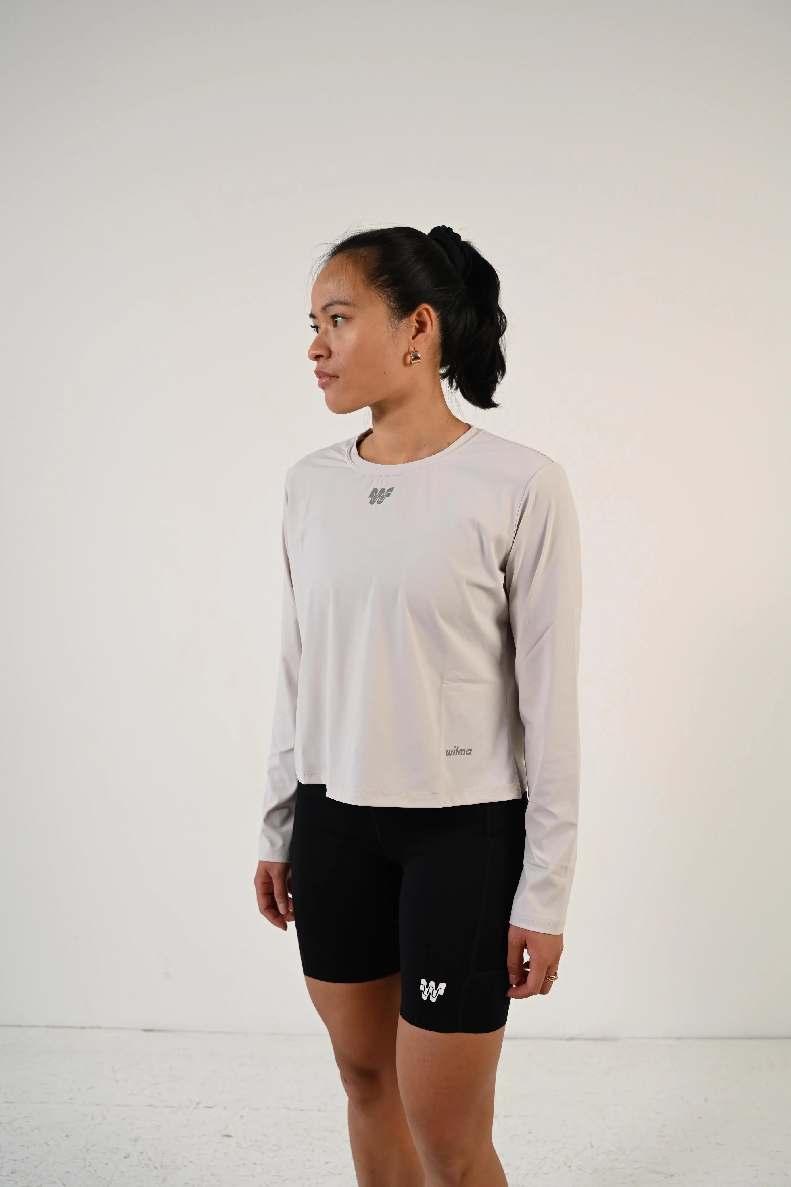 T-shirt de running manches longues Mia gris clair vu de trois quarts - Wilma