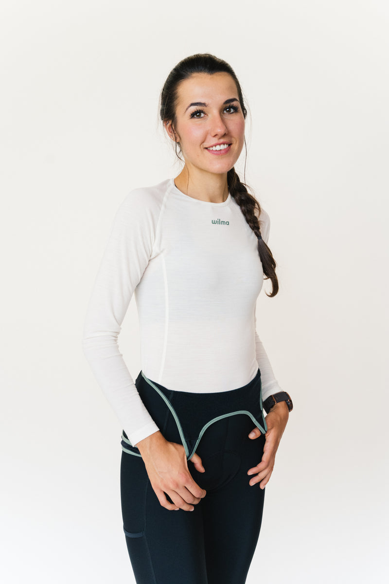 Baselayer de cyclisme de la marque de vêtements Wilma, couleur écru.